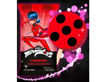 Miraculous Ladybug strawberry frozen confection bar shaped like a ladybug.