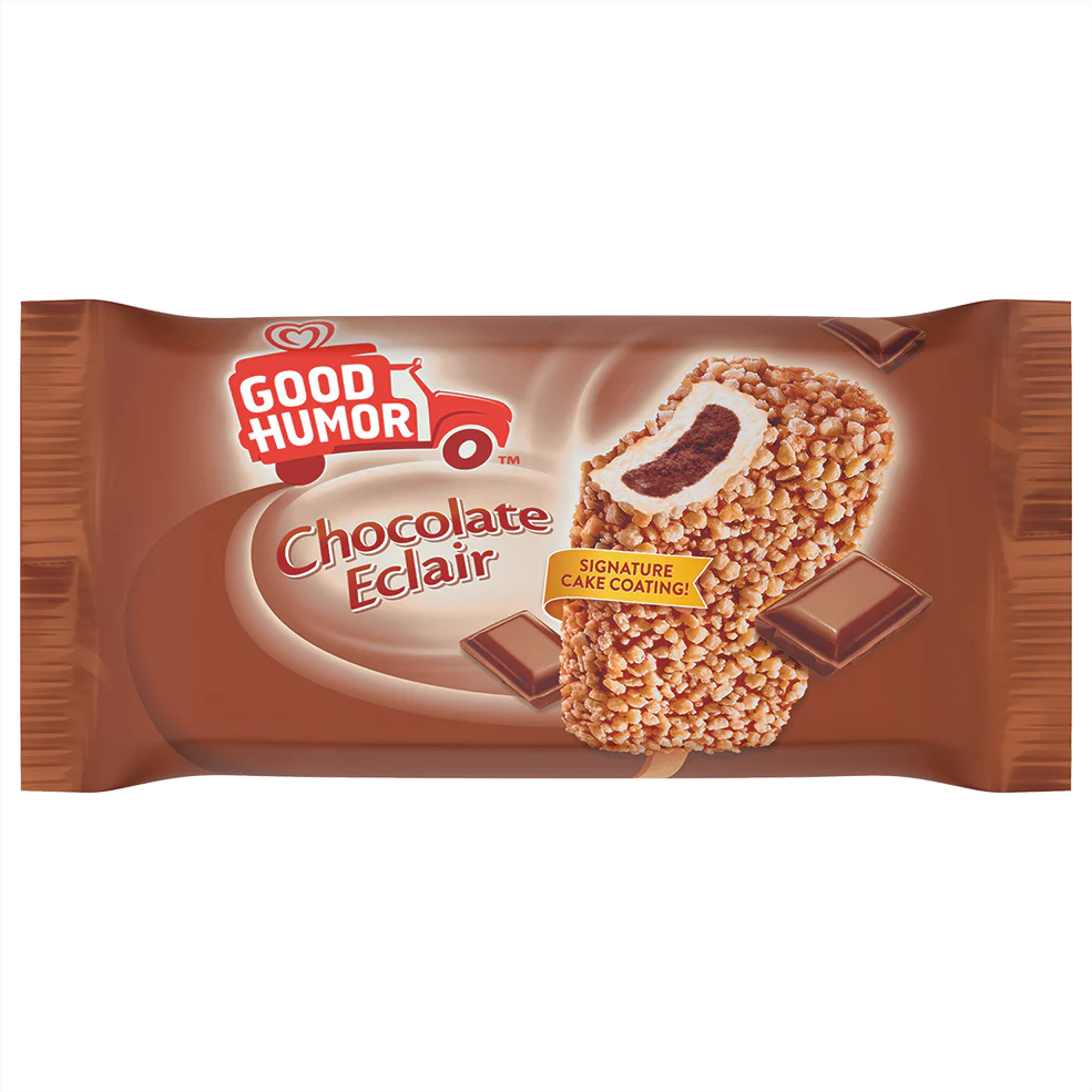 Good Humor Chocolate Eclair bar with its signature cake-crumb coating.