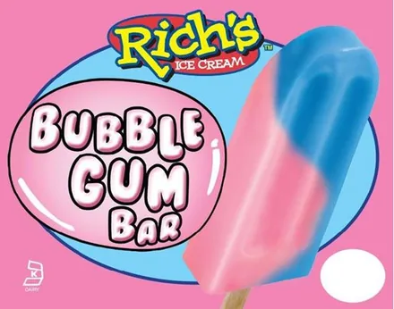 Rich's Bubble Gum Bar menu panel in pink and blue.